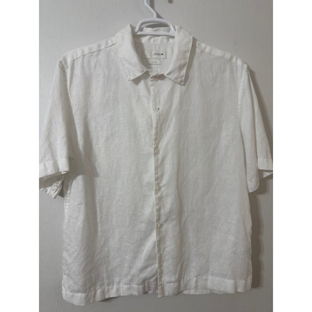 Zara Women's 100% linen Button Up Short Sleeve Shirt - White -Size M